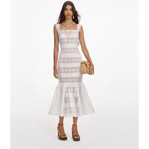Self Portrait White Cotton Embroidered Midi Dress